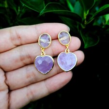 Natural Amethyst Heart Shape Dangle Stud Earrings Anniversary Jewelry Gift