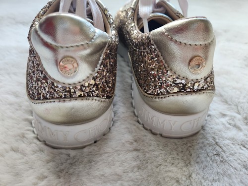 NWD JIMMY CHOO Monza Glittered Metallic Leather Sneakers Sz 36.5 Gold - Picture 10 of 11