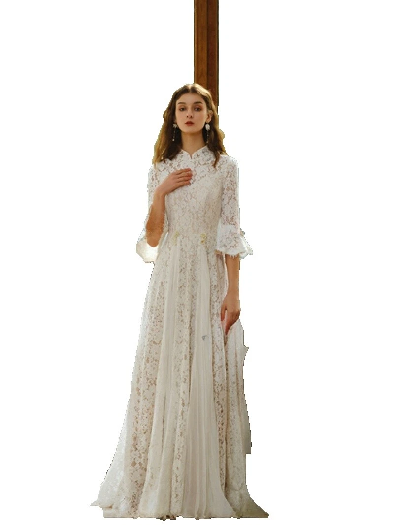 A-Line Lace Long Sleeve Wedding Dresses