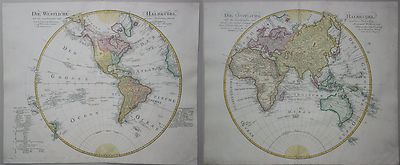 Die Western/Eastern Hemisphere -weltkarten -Gr. Copper Engravings Chiropody 1805