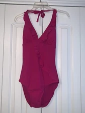 Love your Assets by Sara Blakely Size M One Piece Pink Ruffle Swimming Suit