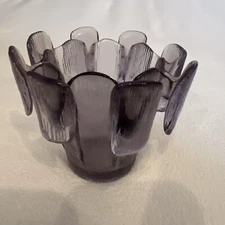 Vintage Viking Finish Crown Vessel Glass Votive Candle Holder Purple Lilac