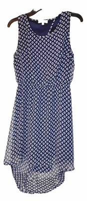 Umgee Blue and White Print Open Back Hi Low Sleeveless Dress Women Size L |  eBay
