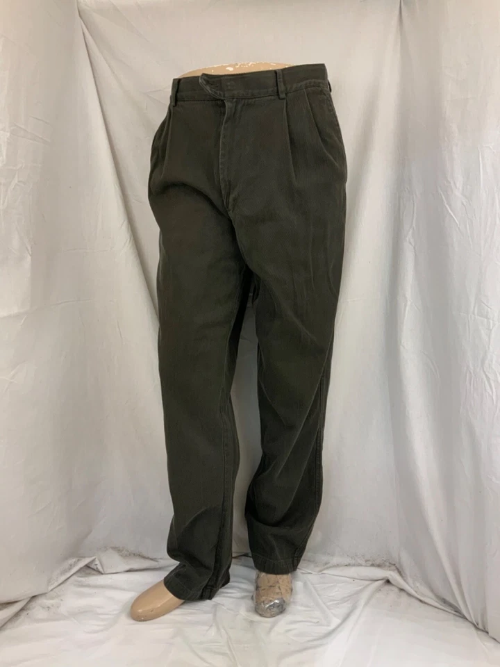 Pantalones de mezclilla Structure 36x33 plisados verdes 100 % algodón rectos YGI P2-342 Foto 2 de 4