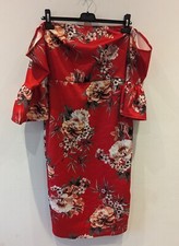 True Violet Ladies Off Shoulder Bodycon Dress Red Floral Design Size 12 VGC