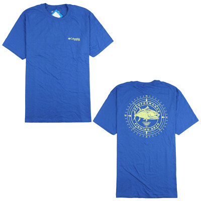 COLUMBIA PFG Performance Fishing Gear T-Shirt sz M Medium Vivid Blue Fishing