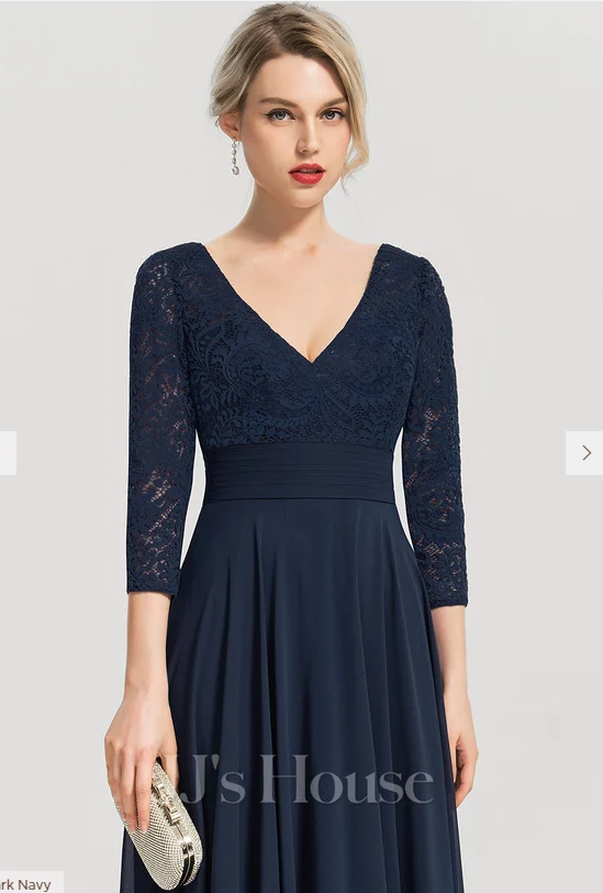 JJ house 専用 JJ's House Red V-Neck A-Line Chiffon Lace Floor Length Evening