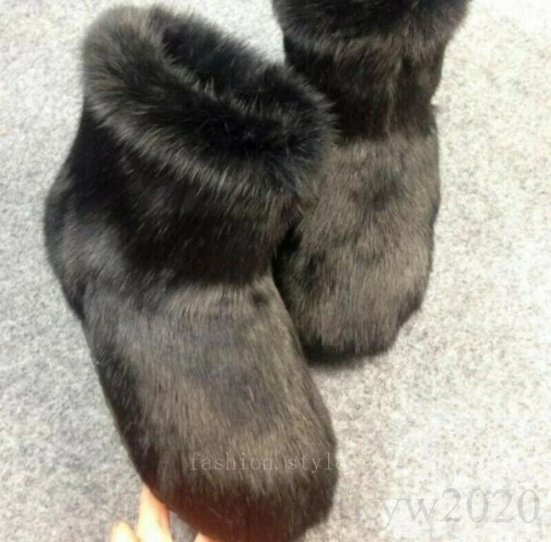 Real Mink Fur Furry Women Glossy Fur Snow Warm Boots Ladies Flats Winter Shoes - Image 4 of 4