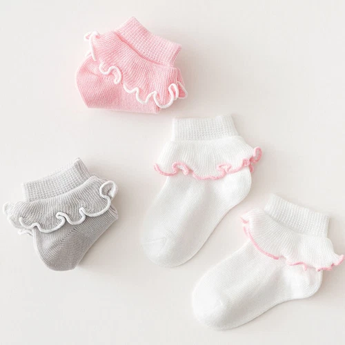 0-5T 3 Pairs Cute Baby Girls Toddlers Ruffle Socks Lot Kids Short Cotton Socks - Bild 4 von 15