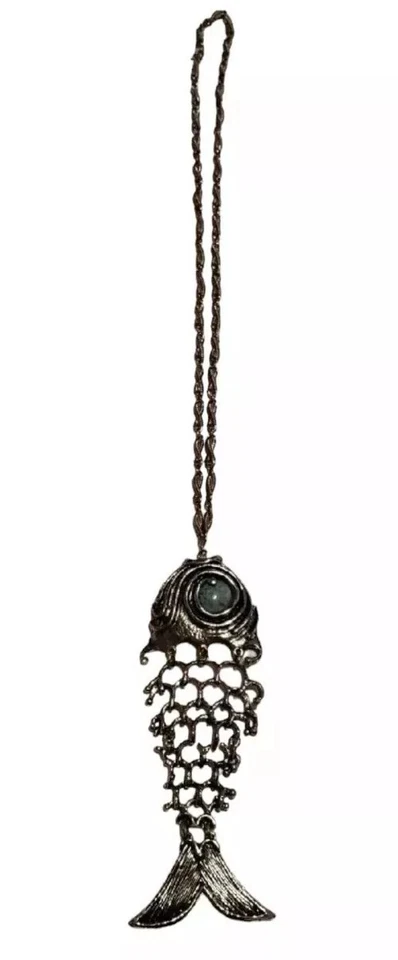 Jesus Fish Metal Link Pendant With 24" Twisted Necklace Cabochon Howelite Eye - Image 2 of 4