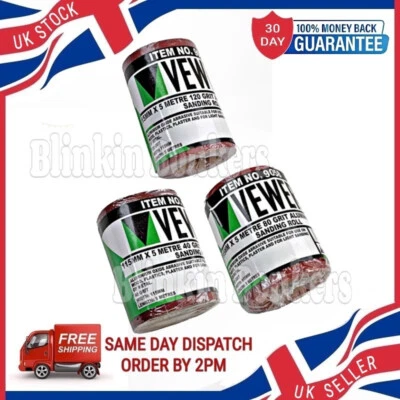 VEWERK 5M LONG FINE MEDIUM COARSE GRADE ROLL ALUMINIUM OXIDE SAND PAPER SANDER SHEET