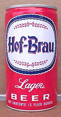HOF-BRAU BEER, empty Red aluminum CAN, Falstaff, Cranston RHODE ISLAND 1980 gd.1