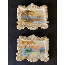 2 UCAG Co China Mini Pics Ornate China Frames, Hand Painted, Hangers, 4.5"x4”