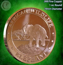 African Wildlife "Elephant" 1 oz .999 Copper Round