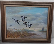 SHORTY EDMAN OIL PAINTING  WOOD DUCKS MIDWEST FOLK ART