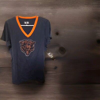 Nfl Team Apparel Women s Rhinestone V- Neck T Shirt Chicago Bears Size M