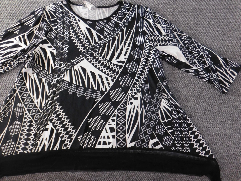 Blusa Bon Worth Mujer Mediana Negra Diseñador Gráfico Elástico Top Foto 2 de 4