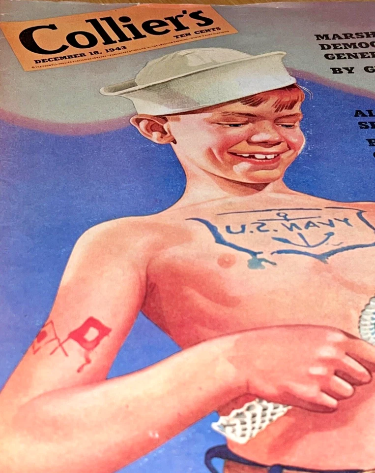 1943 DECEMBER 18 COLLIER'S - J.C. DAMRON COVER - NAVY, WWII, CHRISTMAS, FOOTBALL - Image 3 of 4