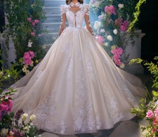 Elegant Princess Ball Wedding Dresses High Neck Long Sleeve Applique Bridal Gown