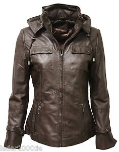 Echte Damen Lederjacke Feinstes Lammnappa Knautschig Weich Kapuze Braun Dunkel Ebay