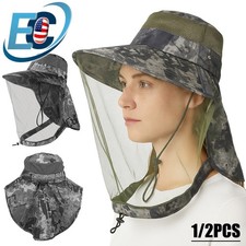 Mosquito Head Net Hat with Neck Flap Wide Brim Sun Protection Cap Hiking Fishing
