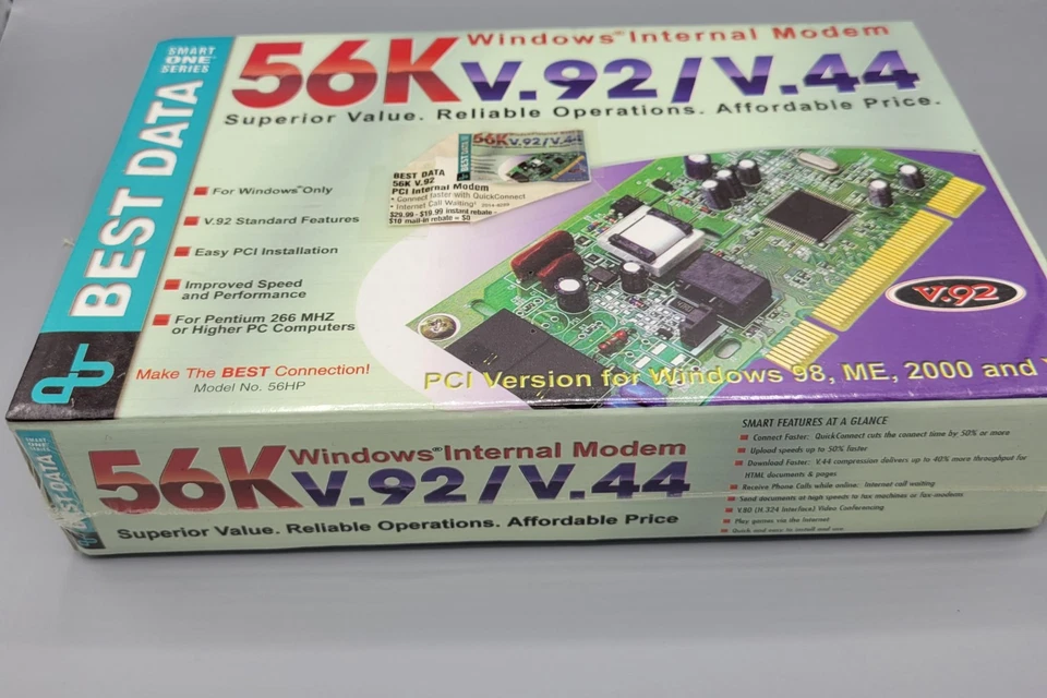 Best Data Windows Internal Modem (56HP)56K V.92/V.44, 98 XE 2000 XP, New SEALED  - Image 2 of 4