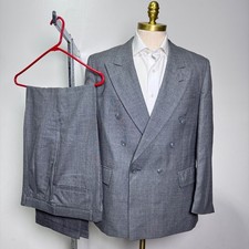 Vintage Potomac Men Grey 100 Wool Double Breasted Suit 41R 32W Peak Lapel