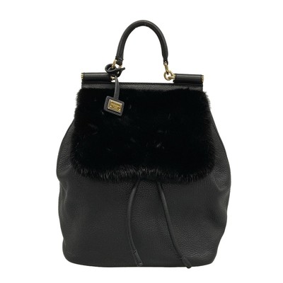 Dolce & Gabbana Backpack Sicily Black Leather Fur DOLCE&GABBANA Sicily Black Leather Fur Backpack | eBay main image 3