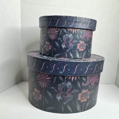 Bobs Boxes 2 Stacking LANG Folk Art PRIMITIVE BLOOMS Box Susan A. Winget Oval
