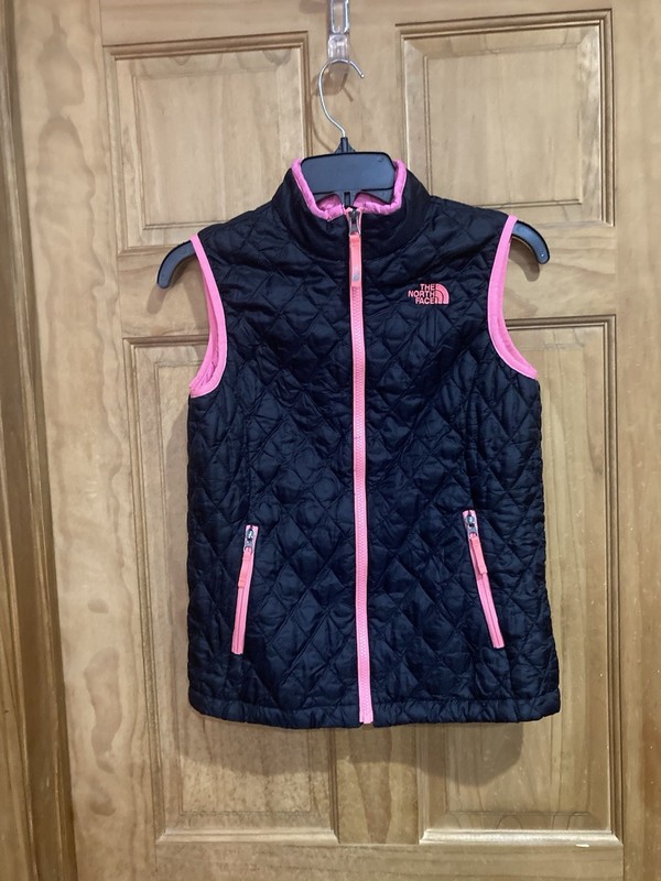 The North Face Quilted Thermoball Black/Pink Vest Girls Sz L 14/16