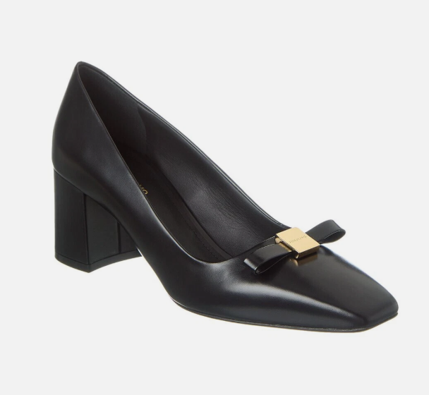 NIB NEW Salvatore Ferragamo Myra Bow Black Leather Block Heel Pumps 8.5 9 C