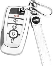 Elegant Silver Key Fob Cover For Ford With Leather Keychain Fits 345 Buttons