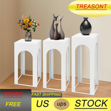 3 Piece White Iron Sheet Square Table Pillar Modern Floor Standing 65 29 29cm