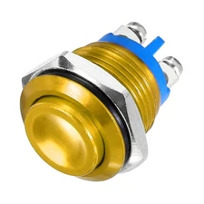 Latching Metal Push Button Switch 16mm 1NO SPST Yellow, High Round Head, 1pcs