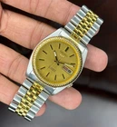 Vintage Seiko 5 Fluted Bezel Two Tone Cal 7009 21 Jewels Wrist Watch For Men