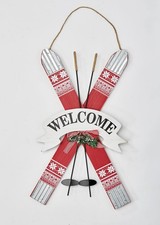 31" Wood and Tin Ski Welcome Sign