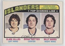 1976-77 O-Pee-Chee Clark Gillies Bryan Trottier Billy Harris #216 HOF 04e3