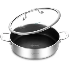 6 QT Tri-Ply Stainless Steel Non-Stick Sauté Pan with Lid,12 Inch Deep Frying...