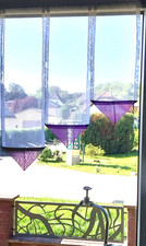 Fenster B 60cm Weiß Lila  Gardine Scheibengardinen H 70,60,50cm Handarbeit