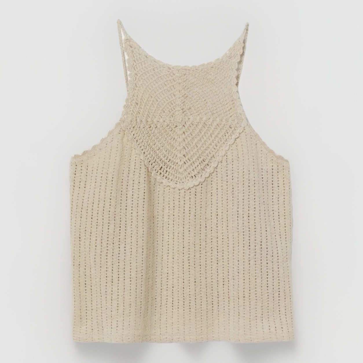 H&M Women Sz S Cream Beige Spaghetti Strap Cotton Crochet Knit Summer Tank Top