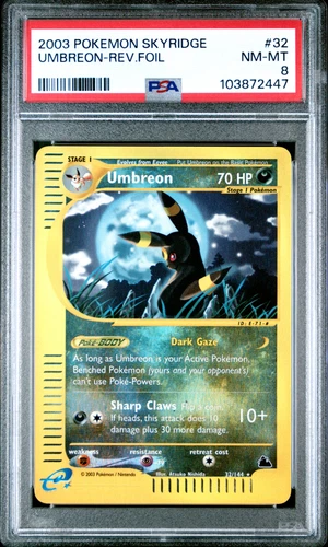 PSA 8 Umbreon 32/144 REVERSE HOLO Skyridge English Pokemon Card 2003