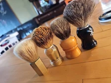 Lot of 4 Vintage Shave Brush  1 Solid Brass.  Bakelite?  