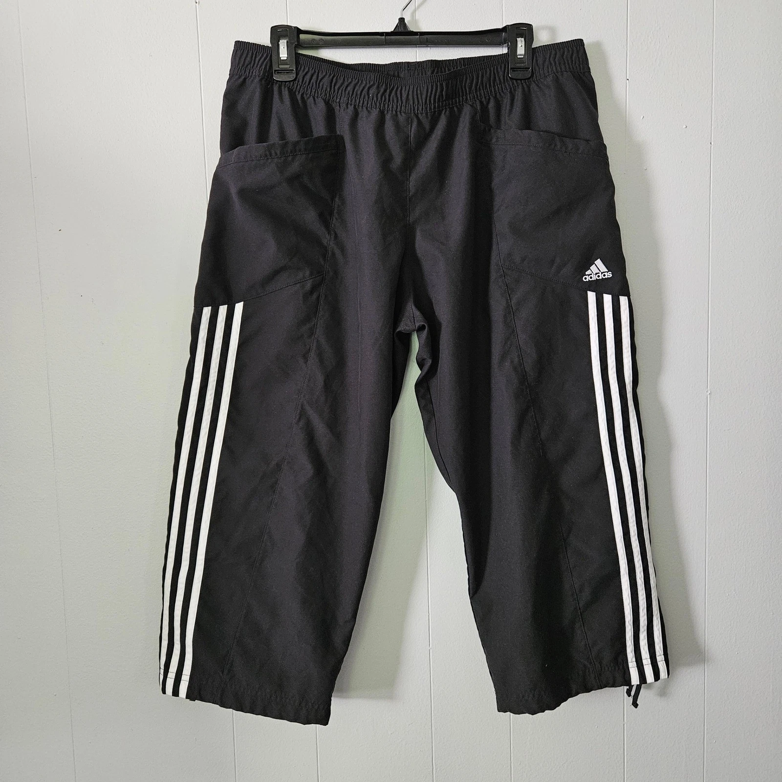 Y2k Adidas Capri Pants Wide Leg 3 Stripe Athletic Track Pant Cropped
