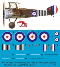 Peddinghaus 1/72 Sopwith Camel Markings W.G.Barker RAF No.139 Sqn Italy WWI 3809