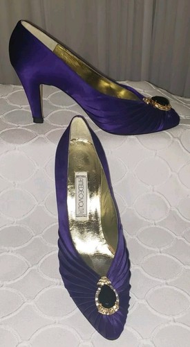 VTG Amedeovolita Martinoli Made in Italy Sz.7 Violet Silk Pleated Evening Heels - Picture 5 of 7