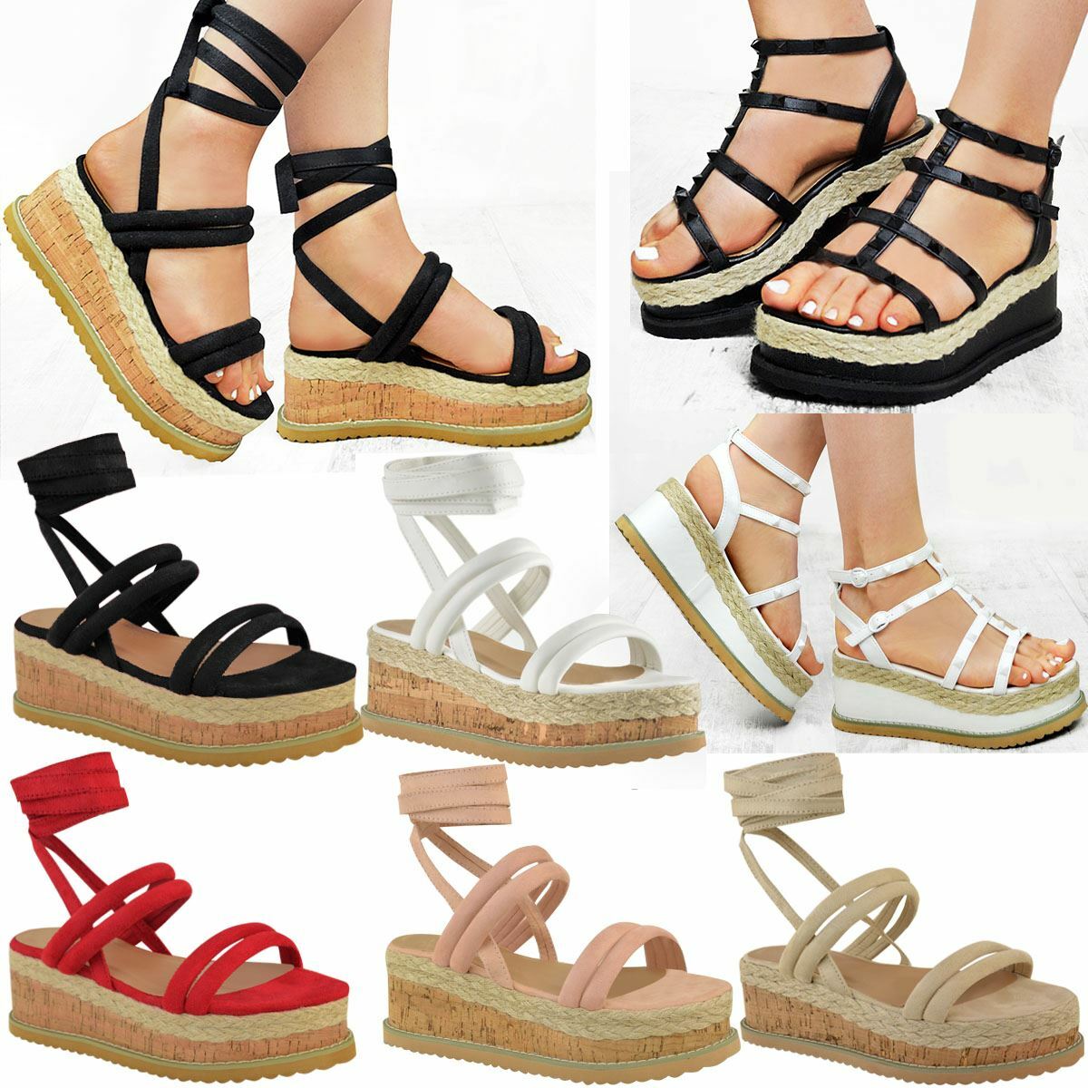 Womens Summer Espadrilles Flatforms Sandals Wedge Platform Lace Tie | eBay