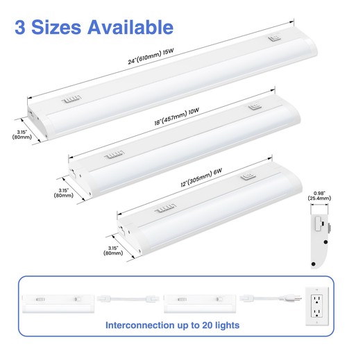 1 -4x LED Under Cabinet Light 12-24 Inch 5CCT Dimmable Plug in Closet Linkable - Picture 9 of 14