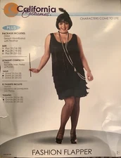 Flapper California Costume Sz 2X Sequined Feather Hair Comb & Pearls Halloween