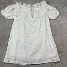 Buddy Love White Eyelet Mini Shift Dress XS Flutter Sleeve Boho Cottage Core