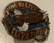 Vintage Ride To Live Live To Ride Brass Belt Buckle 1036